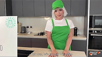 Blonde Barista in Shorts Offered to Rough Fuck Her Hot Holes Instead of Coffee POV
